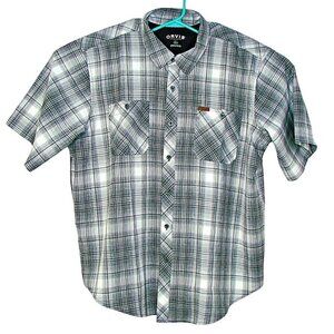 Mens Orvis Plaid Classic Woven Button Up Shirt Dress Casual Black Gray White XXL